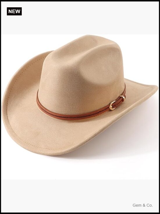 Classic Felt Wide Brim Cowboy Hat with Belt Buckle Retro Panama Rolled Up Unisex main image 5